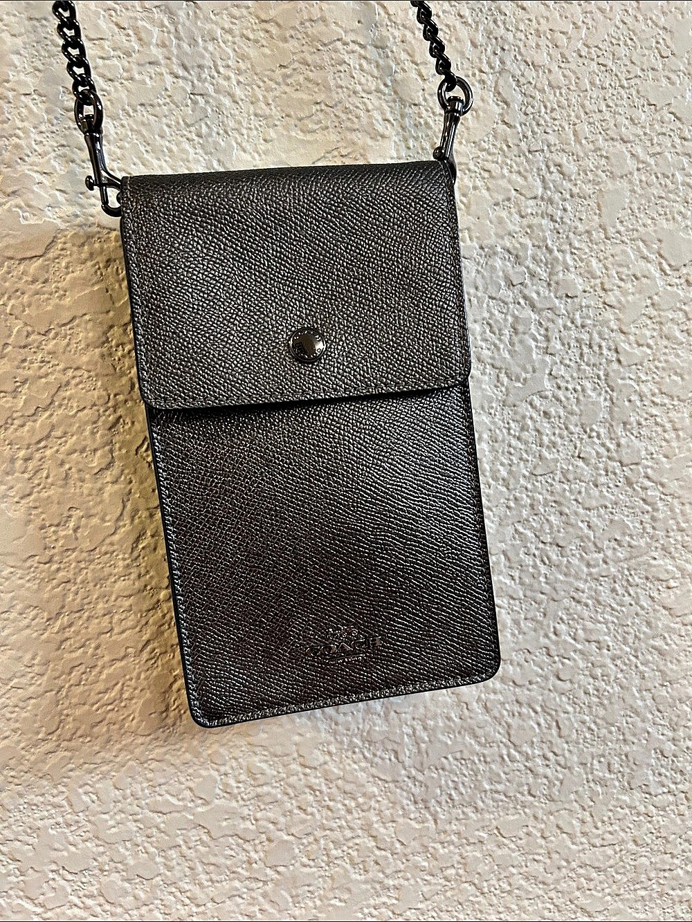 Coach Phone Crossbody in Crossgrain Leather dark silver’ish gray